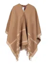 Max Mara Jacquard Wool Poncho Coats Beige