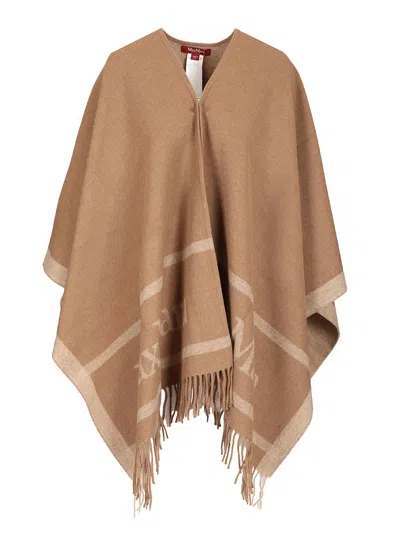 Max Mara Jacquard Wool Poncho Coats Beige