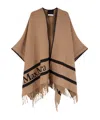 Max Mara Fringed Leather-trimmed Wool-jacquard Cape In Brown