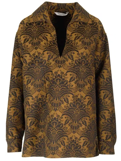 Max Mara Jacquard Wool Tunic Blouse Tops Brown