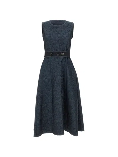 Max Mara Jacquard-pattern Midi Dress In Blue