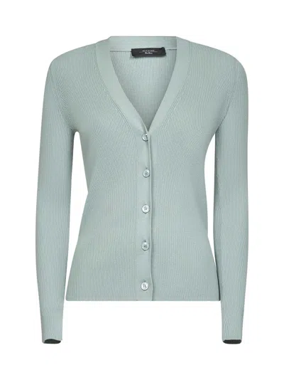 Max Mara Jade Green Ribbed Knit Gabriel V-neck Cardigan In Blue