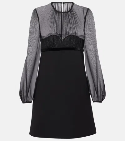 Max Mara Jader Sablé And Silk Georgette Minidress In Black