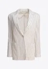 Max Mara Striped Blazer With Front Pockets And Lapels In White