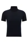 Max Mara Short-sleeved Wool Turtleneck Top In Blue