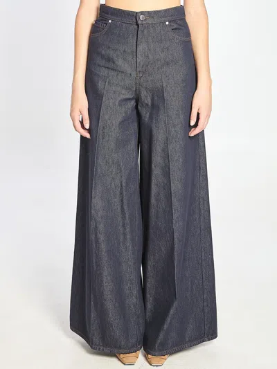 Max Mara Wide-leg Denim Trousers With Five Pockets In Blue
