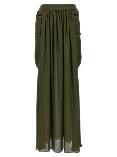 Max Mara Pleated Maxi Skirt Side Pockets In Green