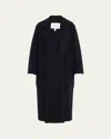 Max Mara Black Belted Long Coat With Notched Collar And Smooth Finish In Navy