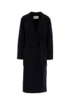 Max Mara Black Belted Long Coat With Notched Collar And Smooth Finish