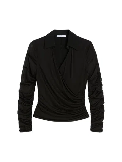 Max Mara Viscose Blouse Sheer Sleeves In Black