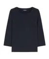 Max Mara Boat-neck 3/4-sleeve Cotton T-shirt In Black