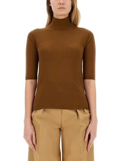 Max Mara Womens Tobacco Cecina Turtle-neck Fine-knit Wool Top In Brown
