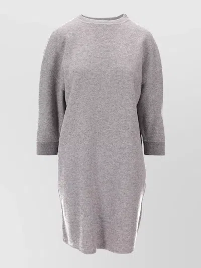 Max Mara Jersey Dress Three Quarter Sleeves Round Neck In Gray