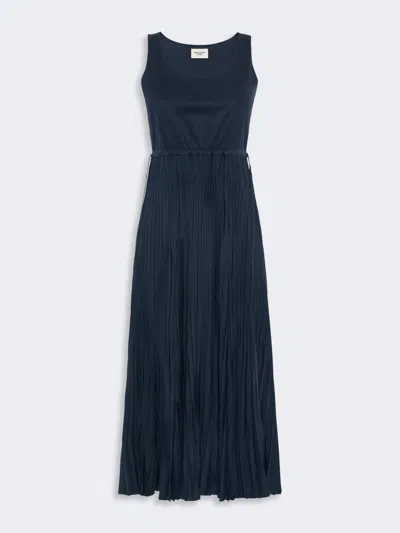 Max Mara Jersey Dress With A Plissé-pleated Skirt In Blue