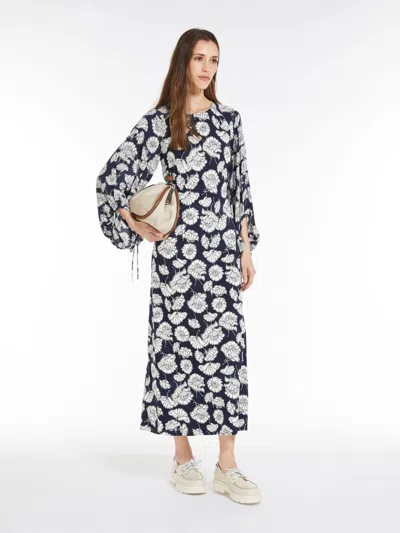 Max Mara Jersey Dress With Printed Sleeves In Navy