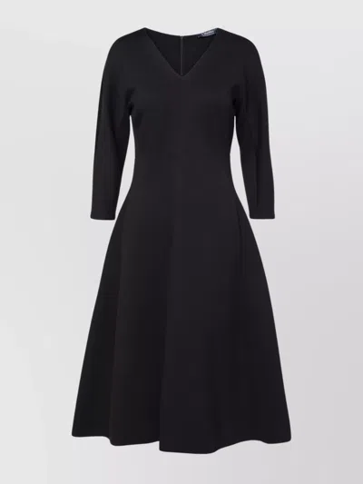 Max Mara Jersey Midi Dress V-neckline In Black