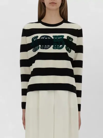 Max Mara Embroidered Virgin Wool Striped Sweater For Women In Multi