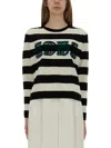 Max Mara Striped Cream Wool Sweater With Embroidered Logo Detail In White