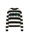 Max Mara Striped Cream Wool Sweater With Embroidered Logo Detail In Black
