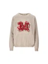 Max Mara Monogram Wool-blend Crewneck Sweater In Beige