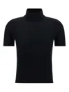 Max Mara Short-sleeved Wool Turtleneck Top In Black