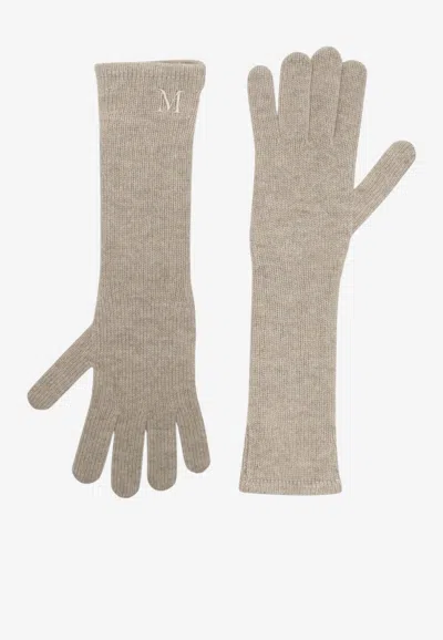 Max Mara Jock Monogram Long Ribbed Gloves In Neutral