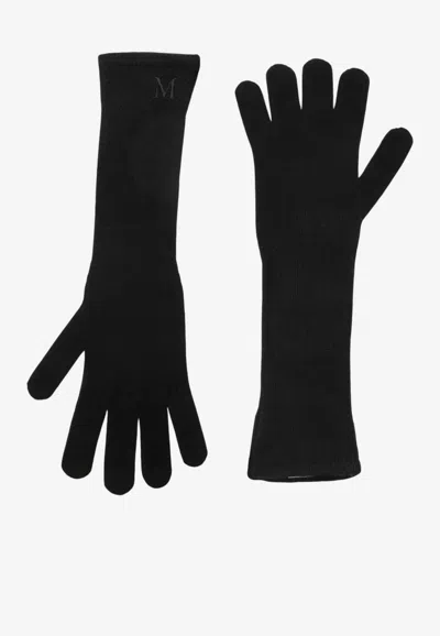 Max Mara Jock Monogram Long Ribbed Gloves In Black