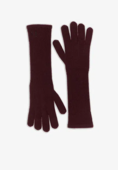 Max Mara Jock Ribbed Embroidered Gloves In Red