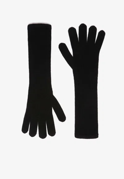 Max Mara Jock Ribbed Embroidered Gloves In Black