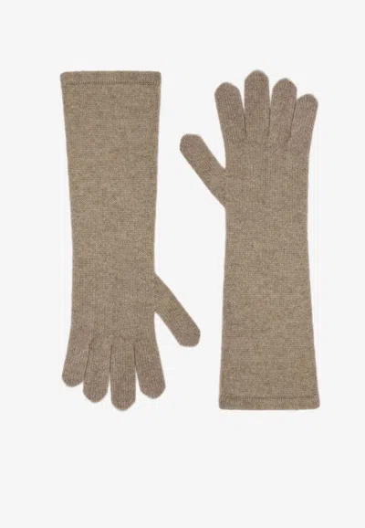Max Mara Jock Ribbed Embroidered Gloves In Sand