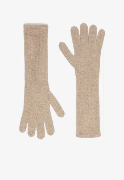 Max Mara Jock Ribbed Embroidered Gloves In Sand