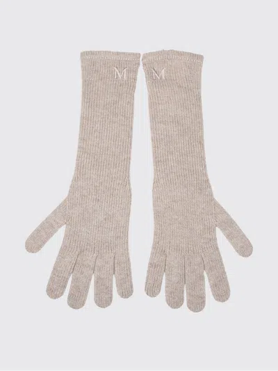 Max Mara Jock Ribbed Gloves In 100% Cashmere With Embroidered Logo In Neutral