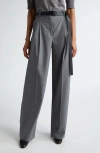 Max Mara Juanita Pleated Wool Blend Wide Leg Pants In Medium Grey