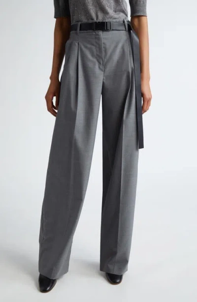 Max Mara Juanita Pleated Wool Blend Wide Leg Pants In Grey