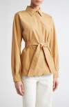 Max Mara Belted Button-up Long-sleeved Shirt In Caramel