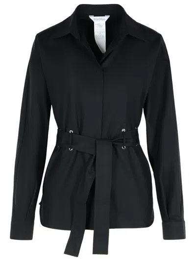 Max Mara Juglas Cotton Poplin Shirt With Belt In Black