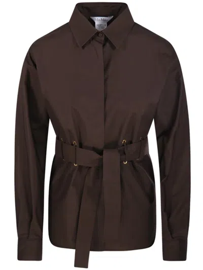 Max Mara Maxmara Women Affari - Linen And Silk Shirt With Belt In Brown