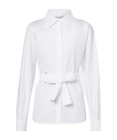 Max Mara Juglas Belted Cotton-poplin Shirt In White