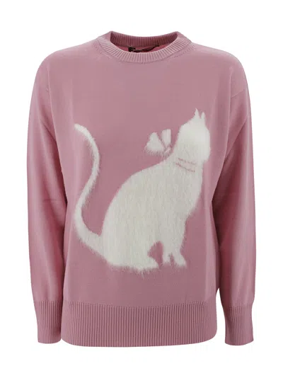 Max Mara Jumper In Fancy Wool Yarn In Pink
