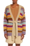 Max Mara Kabala Stripe Tie Waist Cardigan In Beige Multi