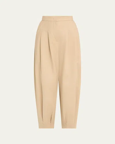 Max Mara Kabuki Pintuck Tapered Leg Trousers In White