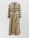 Max Mara Kaftan Dress With Lapel Collar And Belt In Neutral