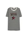 Max Mara Blackwhite Kaki Oversized Striped Cotton T-shirt In Vaniglia