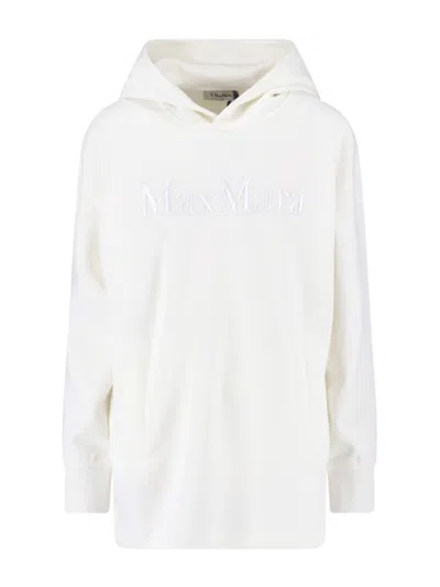 Max Mara Kangaroo Pocket Hoodie With Embroidered Logo And Ribbed Finish In White