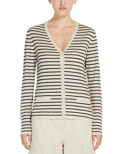Max Mara Kenya Wool Striped Cardigan In Beige