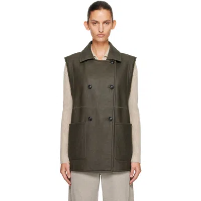 Max Mara Khaki Brianza Shearling Vest In Green