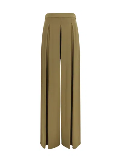 Max Mara Khaki Flared Flat Front Pants In Brown