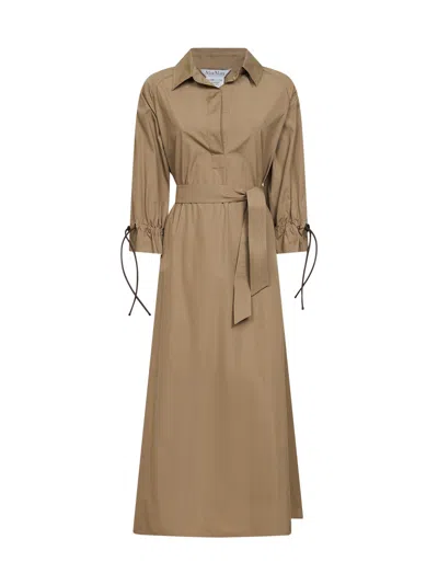 Max Mara Khaki Green Cotton Poplin Mxmmirto Oversized Dress In Brown
