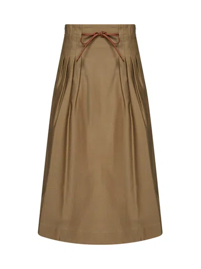 Max Mara Khaki Green Ottoman Mxmtempio Pleated Midi Skirt