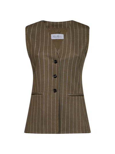 Max Mara Khaki Green Pinstriped Jersey Mxmriccio Vest